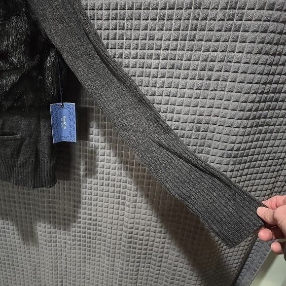 Faux Fur Wool Cardigan Sweater SzL-XL VeraWang Y2K Baddie Glam Boho Chic Preppy - Picture 8 of 16